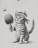 Kitten Playing Ping Pong T-Shirt, Engraving Style Cat Lover Tee S