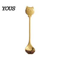 Cute Cat Paw Spoon Coffee Spoon, Stainless Steel Claw Teaspoon, Embossed Design Multi-Color Electroplated Stirring for Ice Cream Yogurt B