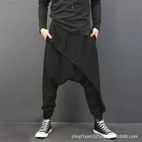 Men Loose Baggy Drop Crotch Harem Lantern Casual Solid Trousers M juoda