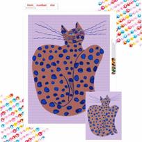 Dopamine Pink Pattern Lying Cat Diamond Painting Full of Diamonds Warm Orange Background Art Abstract Pink Cat DIY Dot Diamond Decorative Painting Round 20x30cm