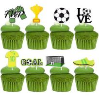Sports Party Dessert Toppers 8 Pcs Soccer Cake Topper Decoration, Ball Goal Cupcake Picks Shoe for Sport Theme Birthday Supplies Decor žalia