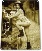 Brushhog Pinup Girl Sexy Cowgirl Barn Farm Man Cave Wall Decor Metal Tin Sign 20x30cm（7.8x11.8inch）