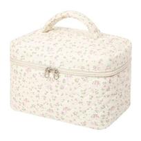 Multiple Compartments Makeup Bag Pink Flowers Cosmetic Holder Convenient Handle Easy To Clean Organiser