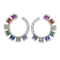 Promotion Big C Moon Type Colorful CZ Jewelry Geometric Round Circle Hoop Gorgeous Rainbow CZ Earring for Women c