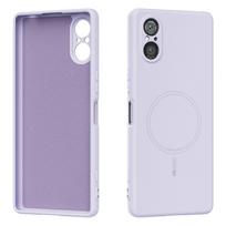 For Sony Xperia 5 V Case Compatible with MagSafe Skin Touch Liquid Silicone Phone Back Cover smėlis