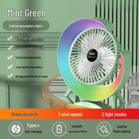 ZISIZ Colorful LED Desk Fan Portable Mini USB Fan Quiet Low Noise 3 Speeds Adjustable Angle Dormitory Office Desktop Fan žalia