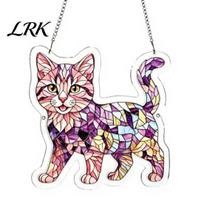 High Definition Print Suncatcher Cat Acrylic Puzzle Pendant, Sun Catcher Window Hanging Decoration with Rainbow Easy Hang Ornament Mosaic Texture for violetinė