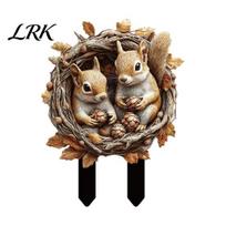 Animal Shaped Garden Decor Cute Stake, 2D Acrylic Chickens Elephants Yard Art Waterproof Outdoor Decoration Squirrel for Lawn Flower Bed Planter D