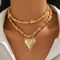 2 Piece Layered Irregular Bead Choker Necklace Gold Sun Pendant Boho Beach Summer Trendy Jewelry for Women 40cm