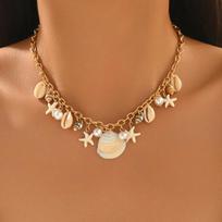 Women's Dainty Gold Choker Necklace Shell Cowrie Starfish Imitate Pearl Pendant Boho Summer Beach Vacation Daily Jewelry 39cm