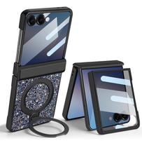 360 Magnetic Stand Hinge Protection Case for Samsung Galaxy Z Flip 8 7 Plating Glitter PU Leather Anti-peeping Glass Film Cover Galaxy Z Flip7 auksas