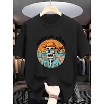 European sizes Men'S Skull Wearing Cowboy Hat with Summer Pattern Round Print Short Sleeve T-Shirt Comfortable Casual Short-Sleeved S juoda
