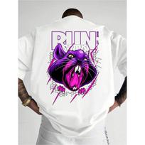 Loose-fitting T-shirt Featuring a Cyberpunk Design, Adorned with a Quirky, Crazy Fluorescent Purple Mouse and Letter Pattern, Exuding a Sense S balta