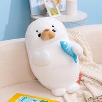 35/45/55cm Hug Fish Seal Plush Toy Snow-white Sea Lion Seal Throw Pillow With Fish Stuffed Animal Seal Birthday Gift For Kid 35cm
