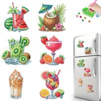 6Pcs 2D/Flat DIY Diamond Painting Fridge Magnets Crystal Sparkling Diamond Magnets Set for Holiday Festive Parties