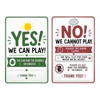 Double Sided YES/NO Time Door Sign for Kids, Reversible  Can We Play?  and  Do Not or Bell  Hanging Sign for Front Door and Porch Decoration One Size