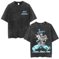 Washed Vintage Anime Jojo Bizarre Adventure Steel Ball Run Tshirt Manga Johnny Joestar Tshirts Men Cartoon Oversized T Shirts 2XL
