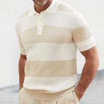 Men's -blocked Short-sleeve Collared Knitted Shirt L smėlis