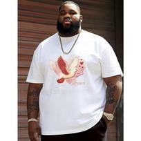 European sizes Men's Fashion Crew Neck T-Shirt, American Vintage LOVE LETTERS Homing Pigeon Heart Print T-Shirt, Trendy  Design Casual Top 2XL balta