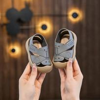 Cute Baby Toddler Shoes Collision Head Sandals Velcro Children Outdoor Wear Size 18 [inner length 11cm, about 6 months] pilka spalva