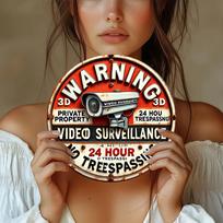 Vintage Security Camera Aluminum Wall Sign D Flat Design Rustic Round Metal Art for Home Office Indoor Outdoor 20x20cm(8x8inch)
