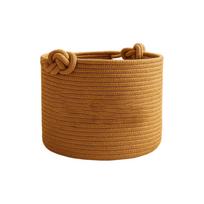Pet Toy Storage Basket - Cotton Rope with Knot Handles, Color No Embroidery, for and Dog Toys, Treats and Accessories L chaki