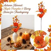 Artificial Fall Maple Leaves Pumpkin Branch for Thanksgiving Table Centerpiece Decor One Size