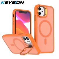 KEYSION Lens Stand Magnetic Phone Case for MagSafe for iPhone 11 12 Pro Max 11 Pro Matte Translucent Shockproof Back Cover for iPhone 12 oranžinė