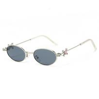 Simple Bling Rhinestone Sunglasses Small Steampunk Oval Women Eyewear Metal Frame Y2k Anti-Blue Light Spectacles Selfie sidabro pilka spalva