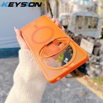 KEYSION Lens Stand Magnetic Phone Case for MagSafe for Redmi 14C Matte Translucent Shockproof Back Cover for Xiaomi POCO C75 for Redmi 14C oranžinė