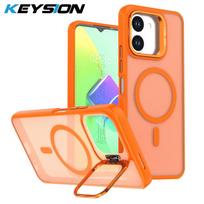 KEYSION Lens Stand Magnetic Phone Case for MagSafe for TECNO Spark Go 3 Matte Translucent Shockproof Back Cover for Tecno Pop 20 for Spark Go 3 oranžinė