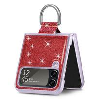 Nuo pirštų atspaudų apsaugantis „Bling“ telefono dėklas, skirtas Samsung Galaxy Z Flip 4 5g Flip4 Flip3 Flip 3 smūgiams atsparus žiedo laikiklio dangtelis Funda for Samsung Z Flip 4 raudona