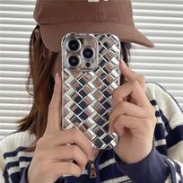 Vintage Plating Weave Lattice Braided Phone Case For Iphone 14pro Max 13 12 Pro Max 14 Plus 11 Shockproof Silicone Bumper Cover For iPhone 14Pro gray