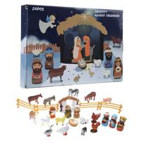 Nativity Scene Advent Calendar 24 Resin Miniatures Holy Family Magi Shepherd Angel Sheep,Stable Animals Fences Ideal Christmas Gift 1