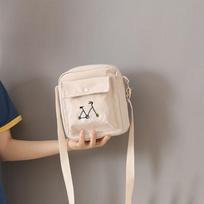 Women's Lovely Bag Canvas Embroidered Messenger Bag Solid Color Single Shoulder Bag Casual Small Square Bag 20*16*6.5cm balta