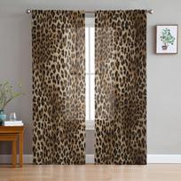 Leopardo raštas Šiuolaikinės užuolaidos svetainei Skaidrios tiulio užuolaidos langai, skirti miegamojo priedams dekoruoti W135 x H114cm