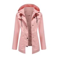 New Style Windbreaker Women's European Size Women's Mid-length Cardigan Hooded Coat Outdoor Raincoat S