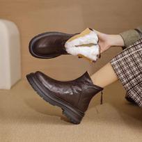 Fur Platform Ankle Snow Boots Winter Plush Warm Leather Shoes Brand 2025 Trend Retro Chelsea Cozy Walking Non Slip Botas Mujer 35 ruda