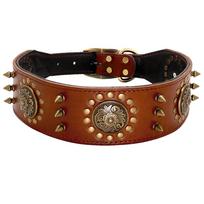 Leather Large Dog Collar Pitbull Spiked Studded Collars for Medium Large Big Dogs Genuine Leather Durable Pet Collar Brown L ruda