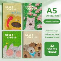 Mielas animacinis B5 sąsiuvinis studentui, storas užrašų knygutė, siuvimo minkštas paviršius, kopijavimo linijos knyga, horizontalios linijos, biuro A5 knyga 4pcs set