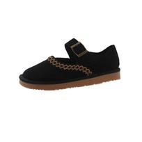 Retro Soft Suede Leather Mary Jane Shoe autumn Women Embroidery Ballet Flat Ladies Round Toe Buckle Strap Shallow Casual Loafers 35 juoda