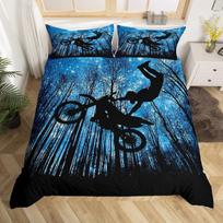 Kids Dirt Bike Duvet Cover Twin Queen, Extreme Sports Bedding Set Motocross Rider Comforter Cover Set Motorcycle Bedspread Cover EU Single(135x200cm)