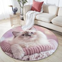 Mielas Ragdoll katės raštas, apvalus kilimas, kilimėlis svetainei, miegamajam, žaidimų kambariui, neslystantis grindų kilimėlis, šventinės ir gimtadienio dovanos. 80cmx80cm gray