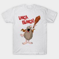 Men Black Print T-shirt Unga Bunga - Captain Caveman No-Cut Heat Transfer Print Cotton Tshirt S balta