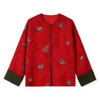 New Chinese heavy industry gourd ingot bead embroidered jacket women's high-end spring temperament top P S raudona