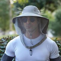 Mosquito-proof Hat Foldable Hidden Net Mesh Fishing Cap Sunscreen Breathable Unisex Repellent Insect Bee Protection Bucket Hat tamsiai pilka spalva
