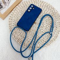 Prabangus dėklas su dirželiu Samsung Galaxy S25 Ultra S24 FE S21 S22 S23 Plus A56, crossbody dirželis, PU odos elnio raštas, minkštas silikoninis dangtelis S25&Case & Strap blue