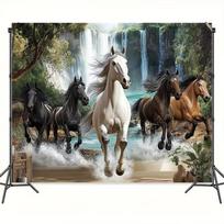 2D bėgantys arkliai krioklio gobelenas gamtos kraštovaizdžio fonas audinys miegamajam 47.2x31.5inch/120*80cm