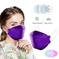 KF94 Fish-Shaped Adult Face Mask 4-Layer Protective Respirator Breathable Non-Woven Material Adjustable Nose Clip Comfortable Fit violetinė