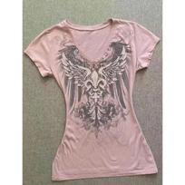 Moterų Y2K Angelų Sparnų Grafikos Mini Marškinėliai Rožiniai V-kaklo Prigludę Grunge Viršutiniai S-XL L